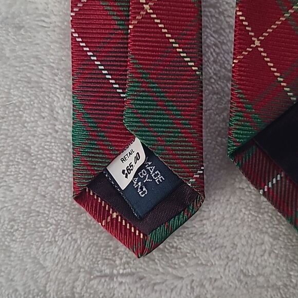 Polo Ralph Lauren Silk Mens Necktie Handsewn Festive Red Green Geometric Pattern - Picture 5 of 14